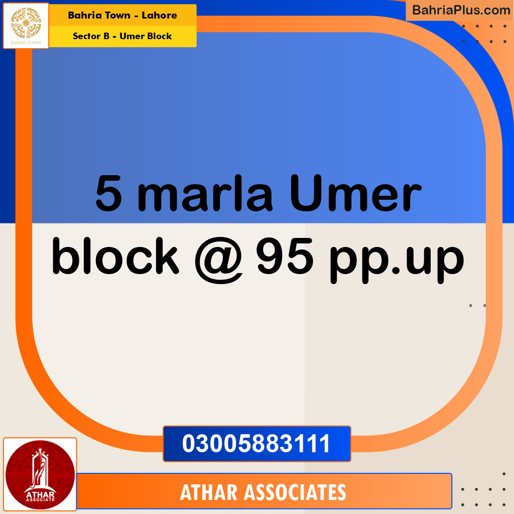 5 Marla Residential Plot for Sale in Sector B - Umer Block -  Bahria Town, Lahore - (BP-251715)