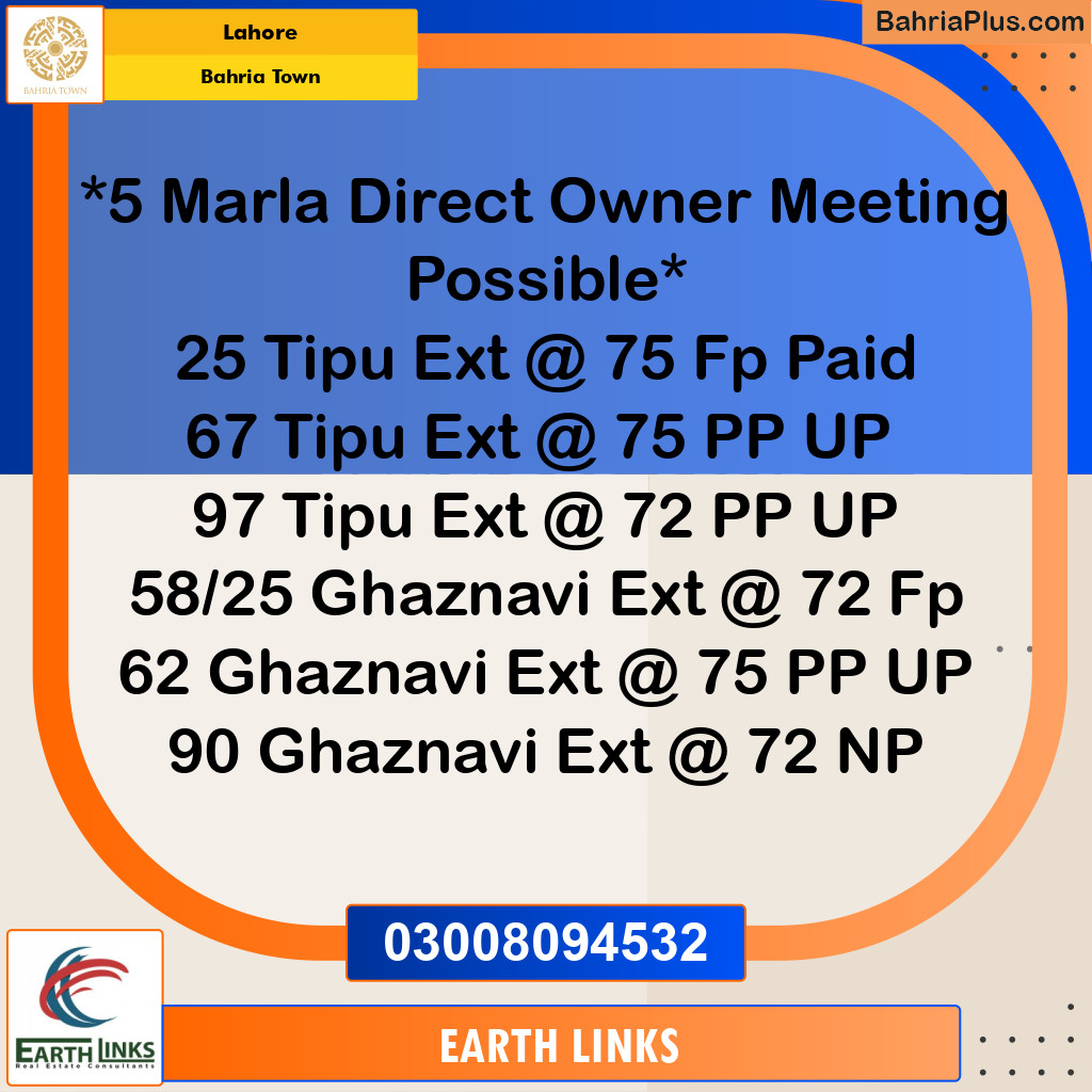 5 Marla Residential Plot for Sale in Bahria Town, Lahore - (BP-251717)