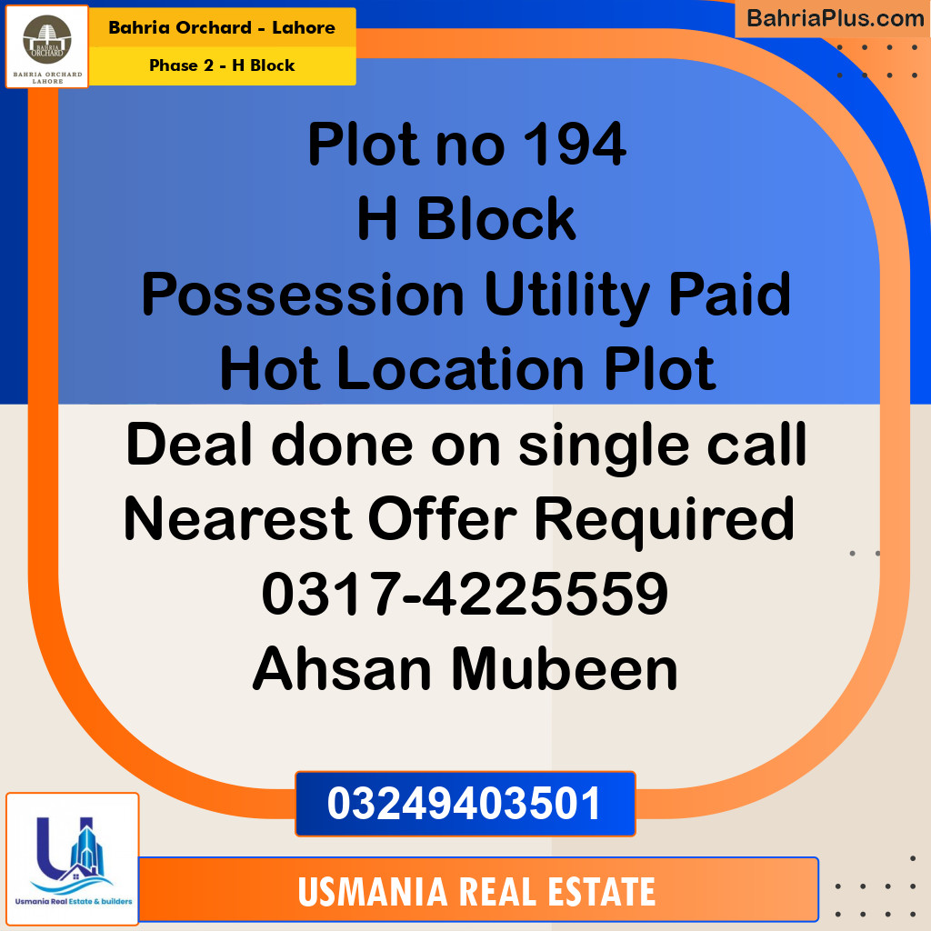 8 Marla Residential Plot for Sale in Phase 2 - H Block -  Bahria Orchard, Lahore - (BP-251768)