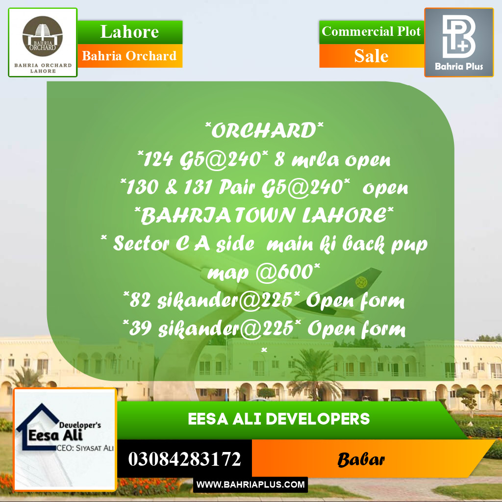 Commercial Plot for Sale in Bahria Orchard, Lahore - (BP-251773)