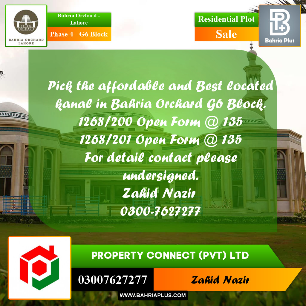 Residential Plot for Sale in Phase 4 - G6 Block -  Bahria Orchard, Lahore - (BP-251814)