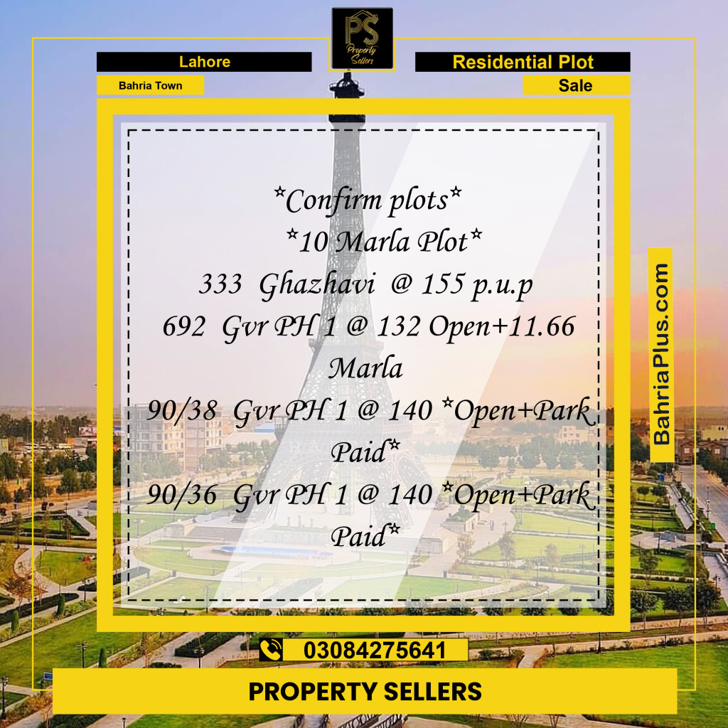 10 Marla Residential Plot for Sale in Bahria Town, Lahore - (BP-251816)