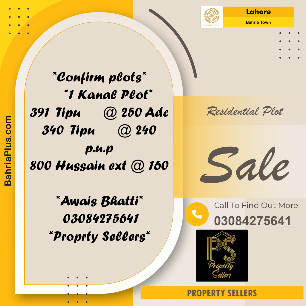 1 Kanal Residential Plot for Sale in Bahria Town, Lahore - (BP-251823)