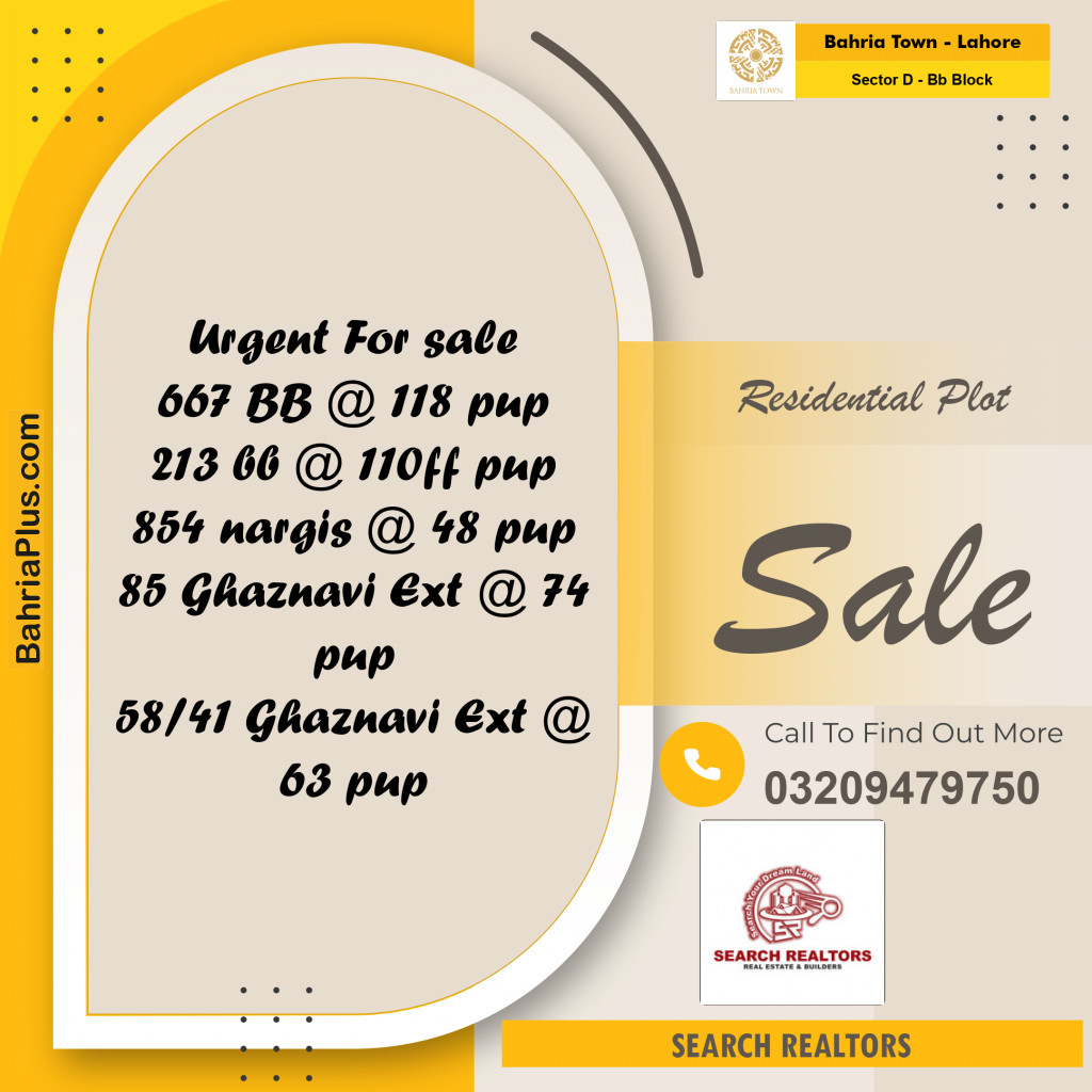 5 Marla Residential Plot for Sale in Sector D - BB Block -  Bahria Town, Lahore - (BP-251830)