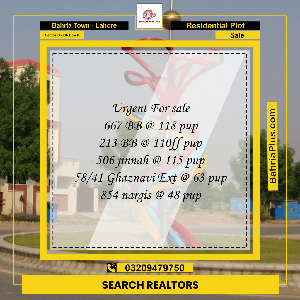 5 Marla Residential Plot for Sale in Sector D - BB Block -  Bahria Town, Lahore - (BP-251854)