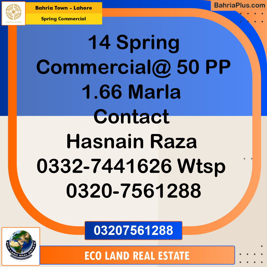 1.66 Marla Commercial Plot for Sale in Spring Commercial -  Bahria Town, Lahore - (BP-251871)