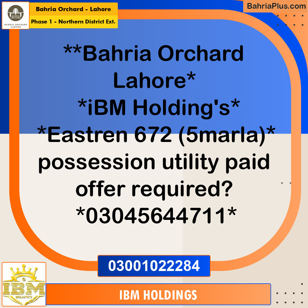 10 Marla Residential Plot for Sale in Phase 1 - Northern District Ext. -  Bahria Orchard, Lahore - (BP-251919)