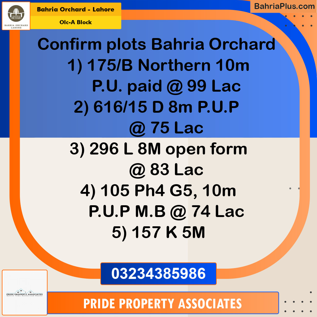 5 Marla Residential Plot for Sale in OLC-A Block -  Bahria Orchard, Lahore - (BP-251924)