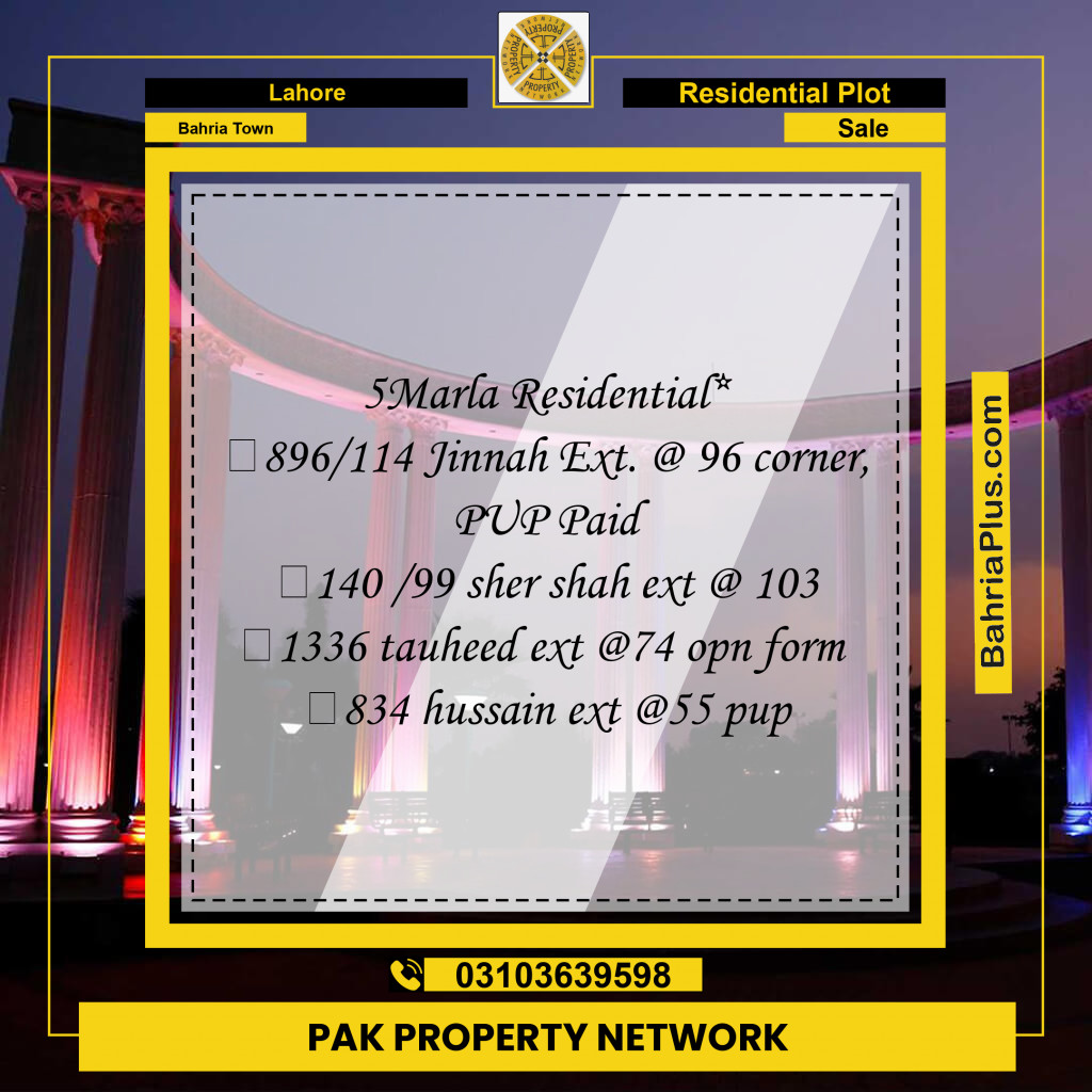 Residential Plot for Sale in Bahria Town, Lahore - (BP-251925)