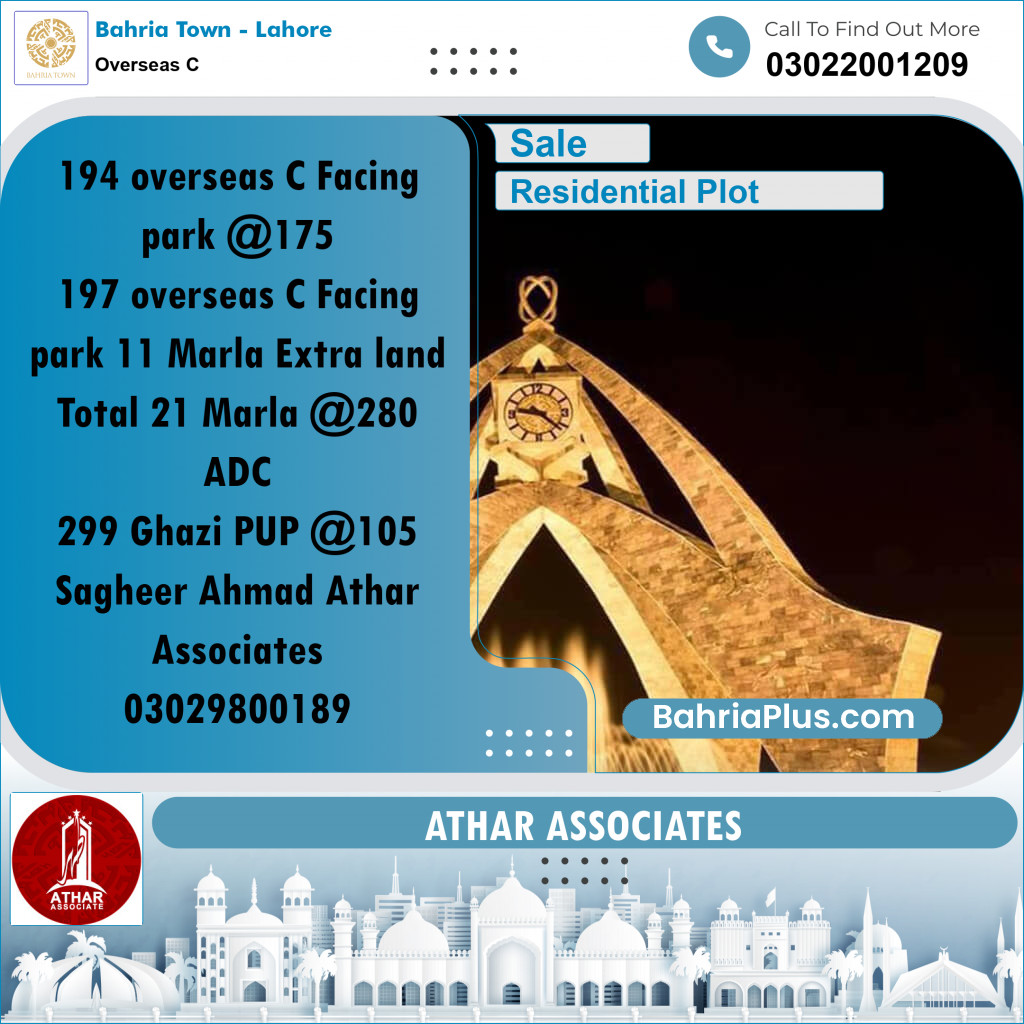 18 Marla Residential Plot for Sale in Overseas C -  Bahria Town, Lahore - (BP-251932)