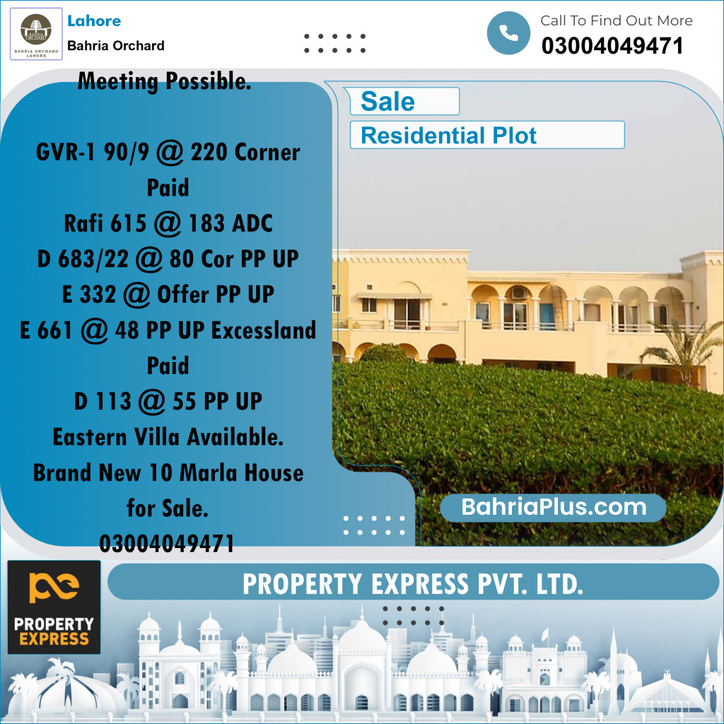 Residential Plot for Sale in Bahria Orchard, Lahore - (BP-251936)