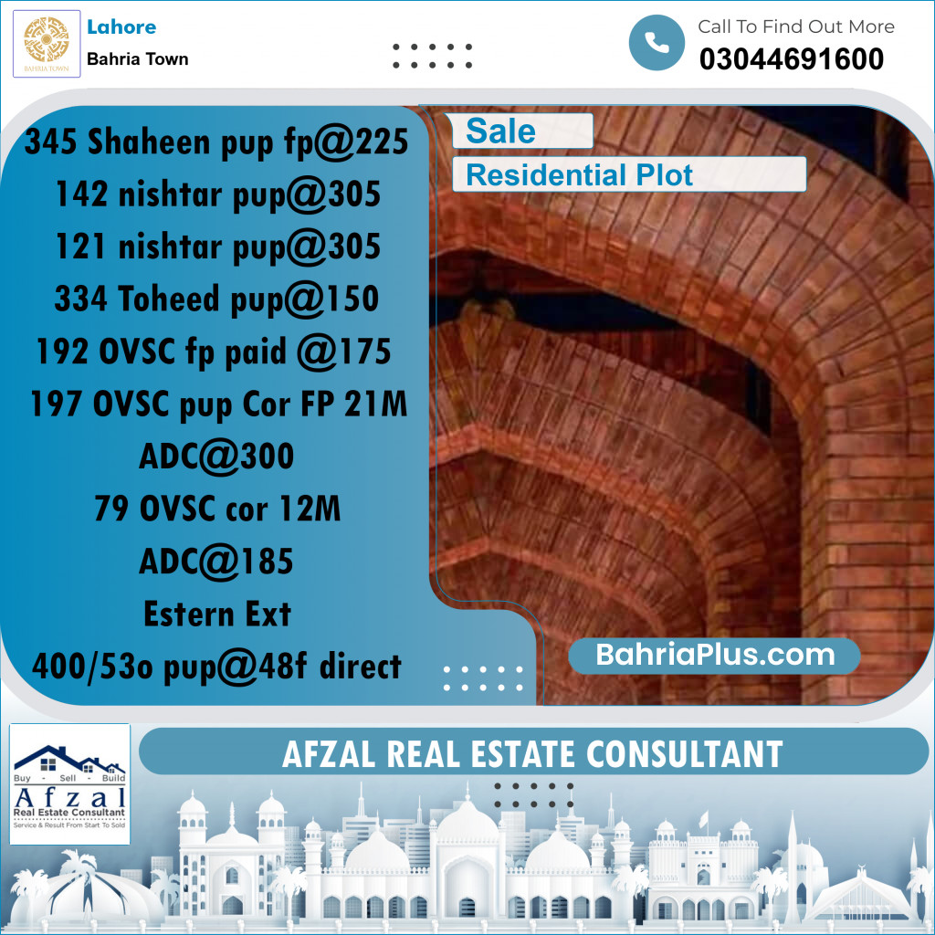 Residential Plot for Sale in Bahria Town, Lahore - (BP-252001)
