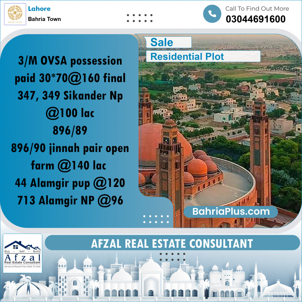 Residential Plot for Sale in Bahria Town, Lahore - (BP-252004)