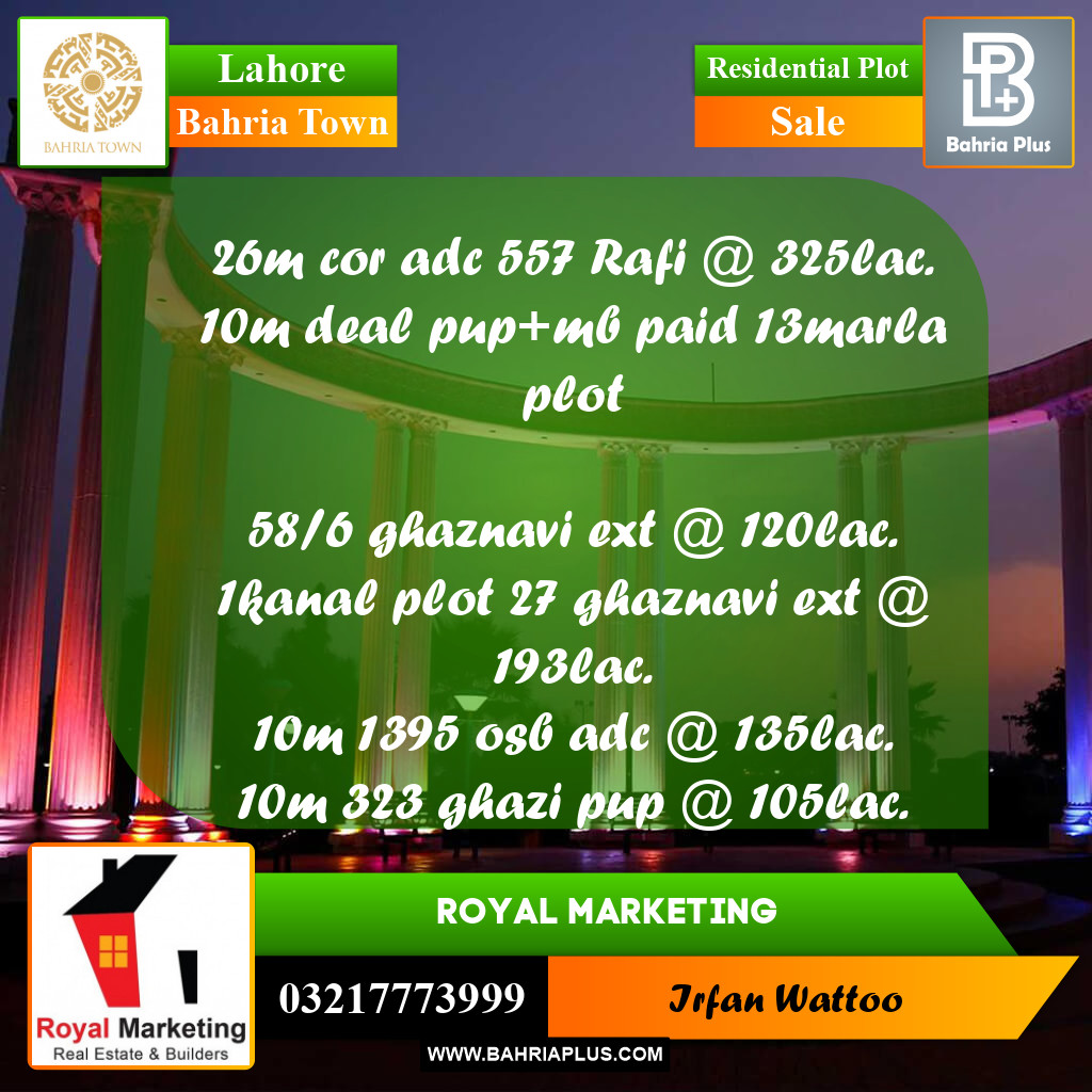 Residential Plot for Sale in Bahria Town, Lahore - (BP-252029)