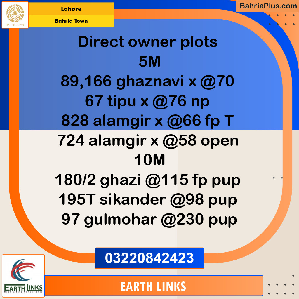 Residential Plot for Sale in Bahria Town, Lahore - (BP-252039)