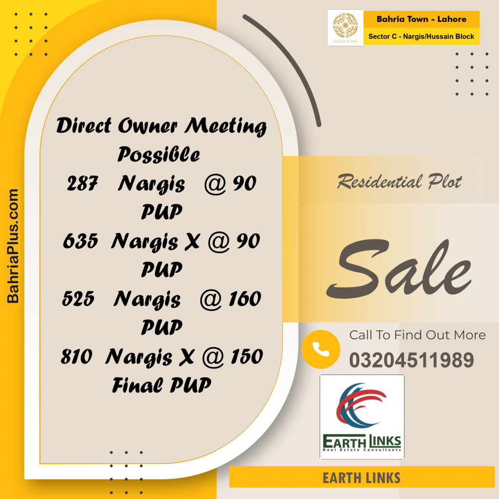 5 Marla Residential Plot for Sale in Sector C - Nargis/Hussain Block -  Bahria Town, Lahore - (BP-252045)