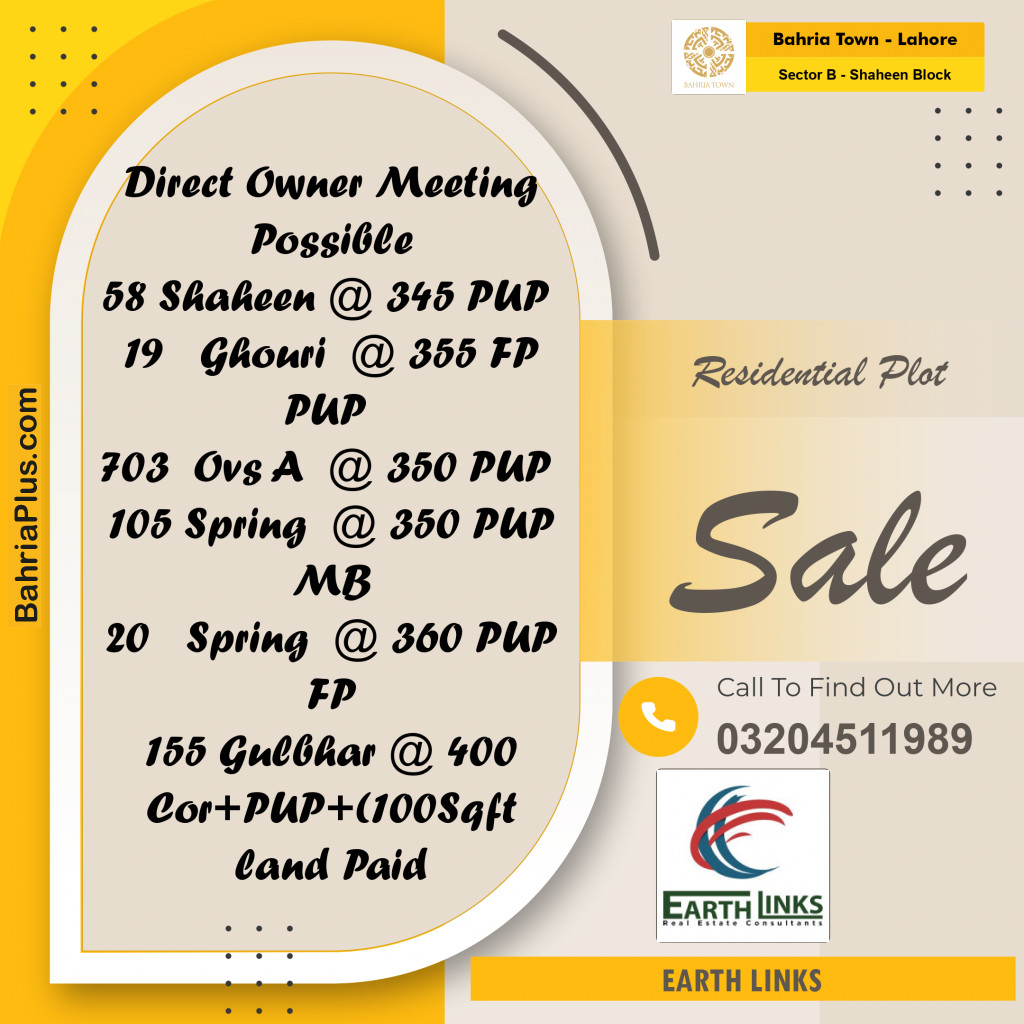 1 Kanal Residential Plot for Sale in Sector B - Shaheen Block -  Bahria Town, Lahore - (BP-252046)