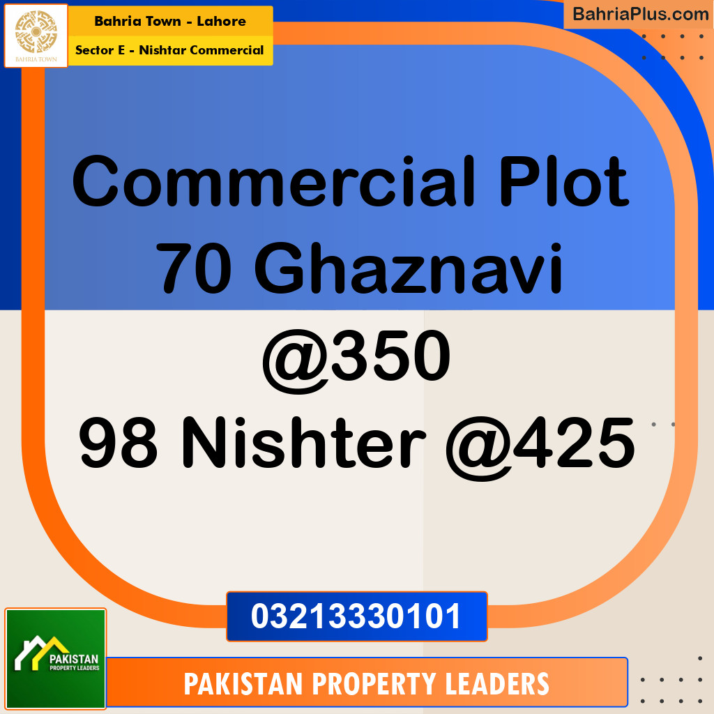 5 Marla Commercial Plot for Sale in Sector E - Nishtar Commercial -  Bahria Town, Lahore - (BP-252070)
