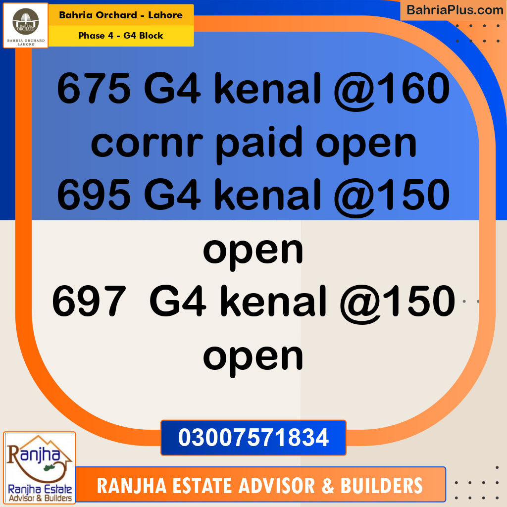 1 Kanal Residential Plot for Sale in Phase 4 - G4 Block -  Bahria Orchard, Lahore - (BP-252081)