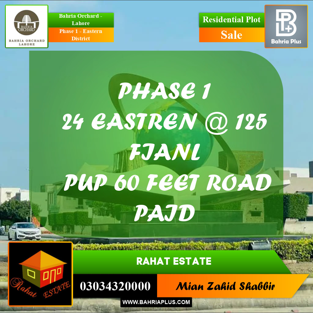 10 Marla Residential Plot for Sale in Phase 1 - Eastern District -  Bahria Orchard, Lahore - (BP-252085)