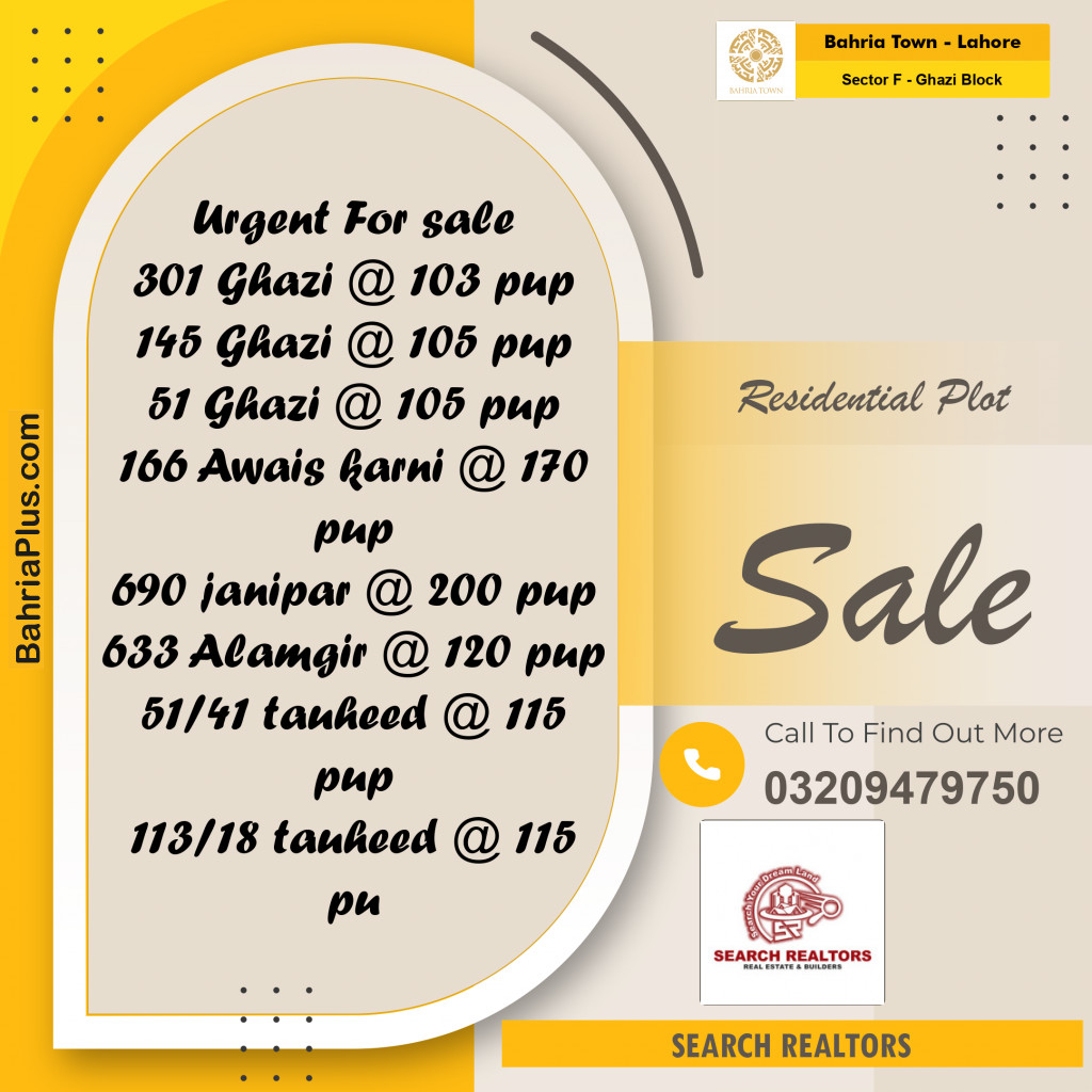 10 Marla Residential Plot for Sale in Sector F - Ghazi Block -  Bahria Town, Lahore - (BP-252116)