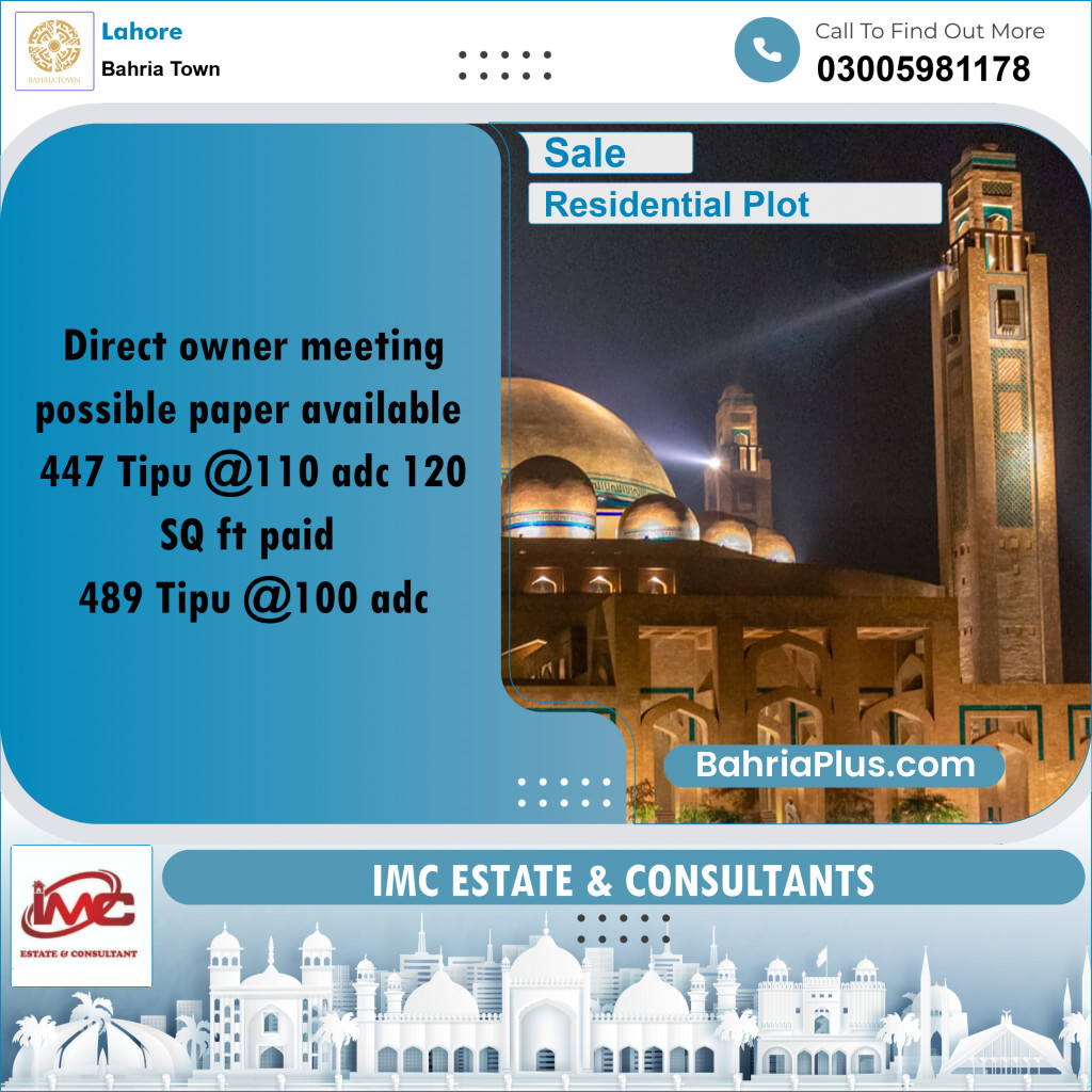 Residential Plot for Sale in Bahria Town, Lahore - (BP-252136)