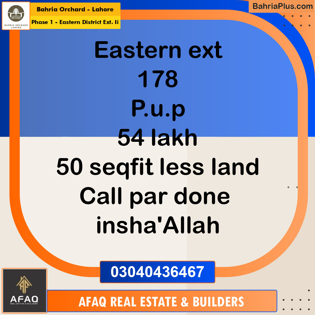 5 Marla Residential Plot for Sale in Phase 1 - Eastern District Ext. II -  Bahria Orchard, Lahore - (BP-252147)