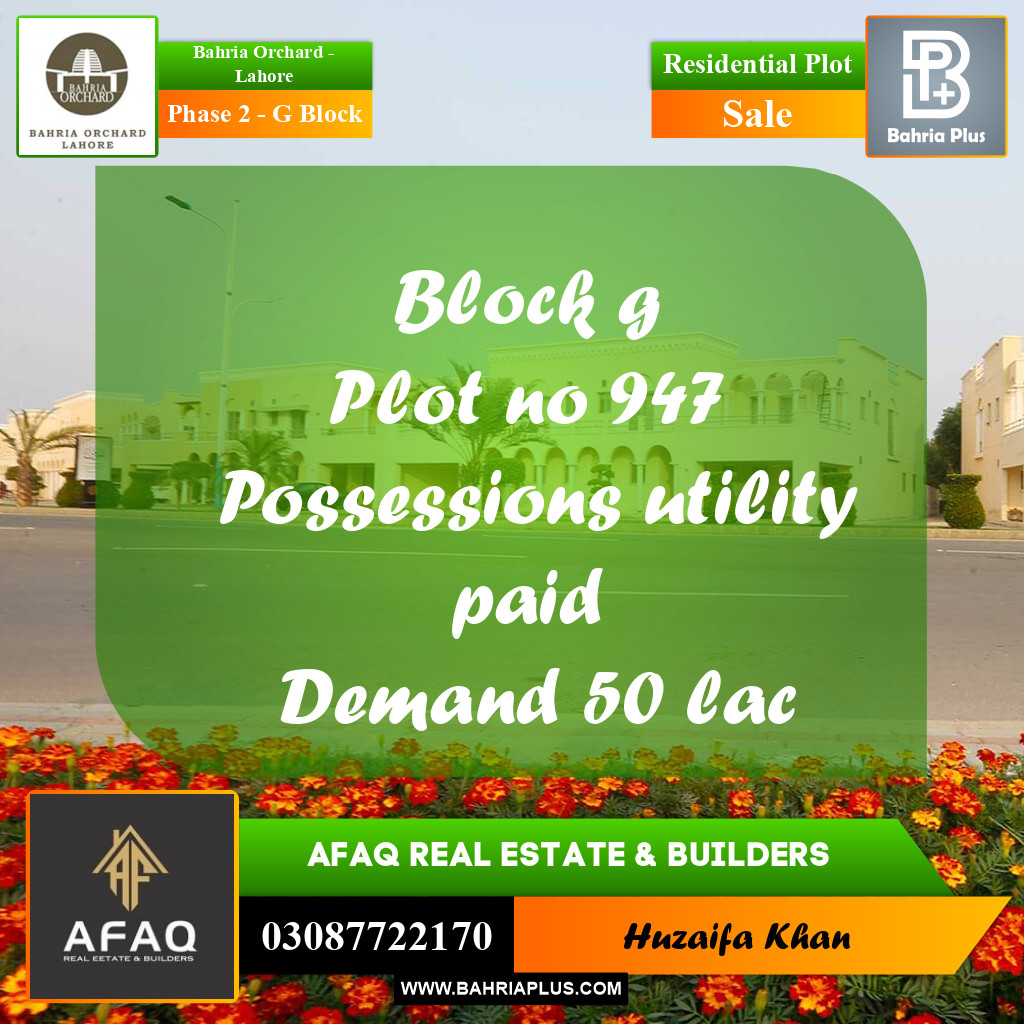 5 Marla Residential Plot for Sale in Phase 2 - G Block -  Bahria Orchard, Lahore - (BP-252167)