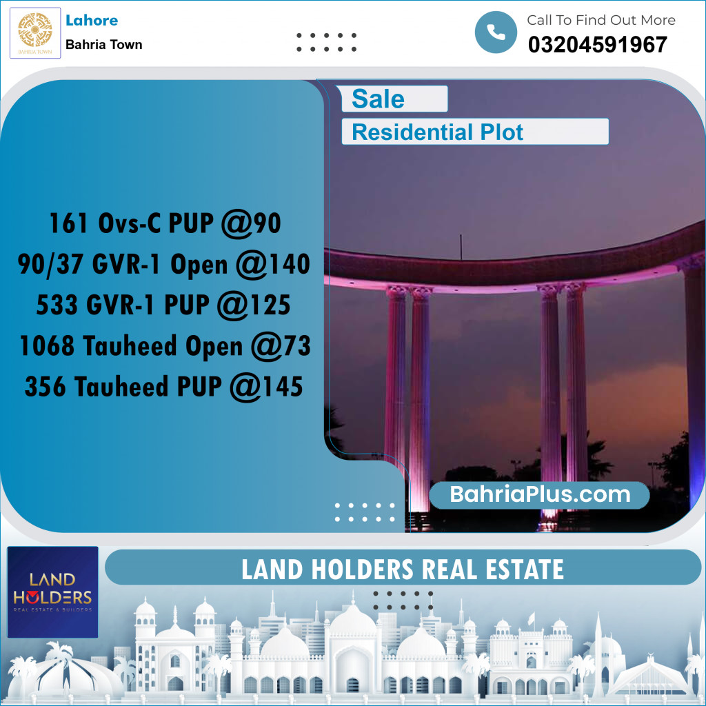 Residential Plot for Sale in Bahria Town, Lahore - (BP-252169)