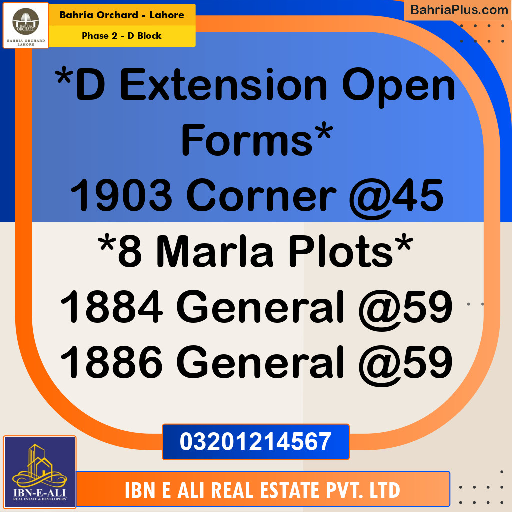8 Marla Residential Plot for Sale in Phase 2 - D Block -  Bahria Orchard, Lahore - (BP-252171)