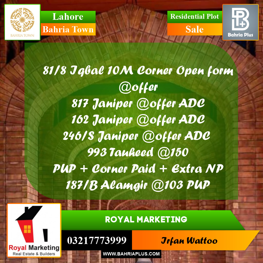 Residential Plot for Sale in Bahria Town, Lahore - (BP-252206)