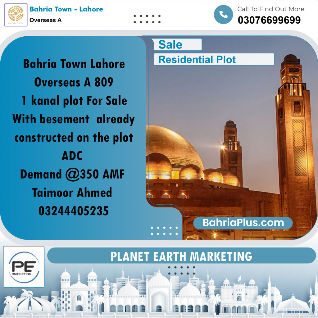 1 Kanal Residential Plot for Sale in Overseas A -  Bahria Town, Lahore - (BP-252223)