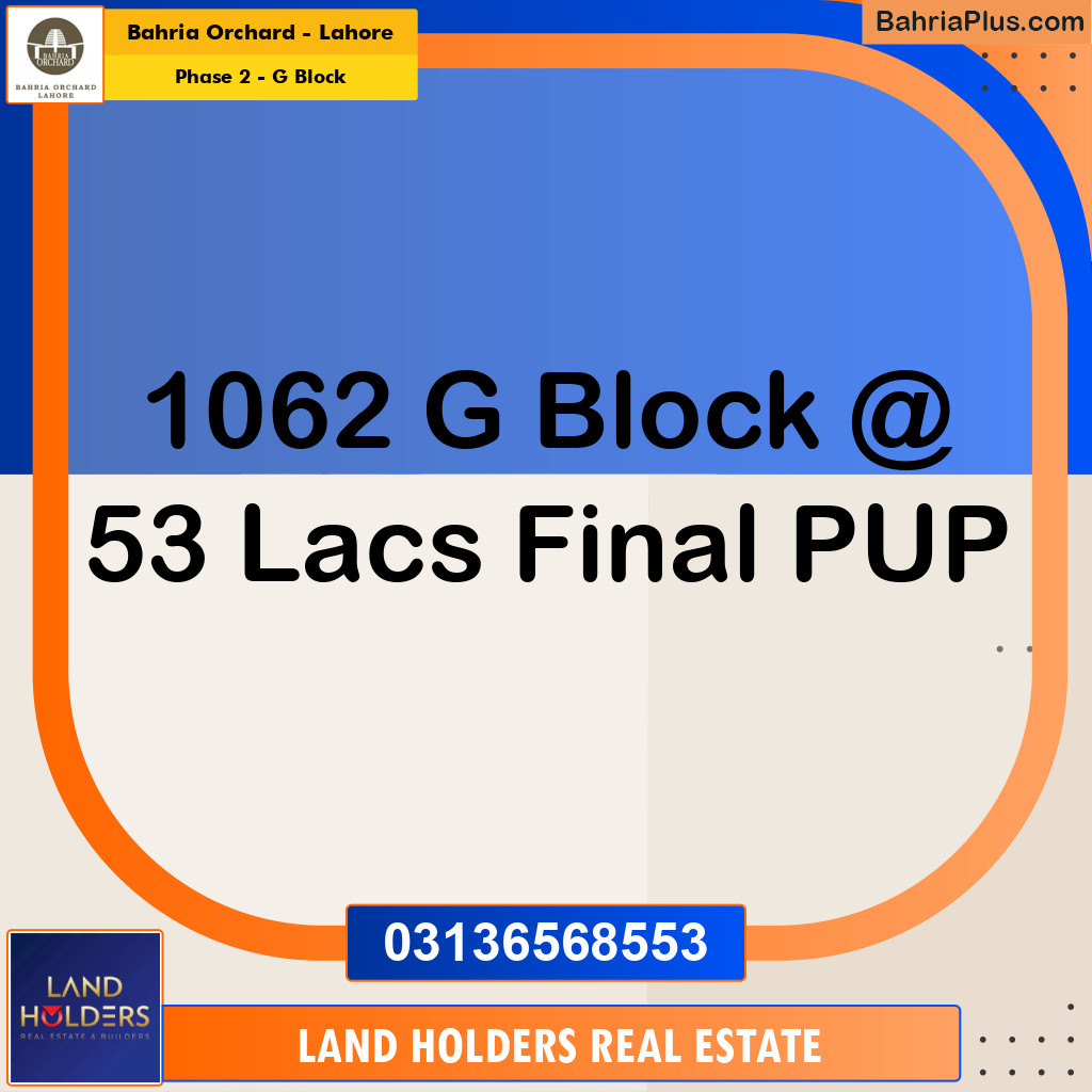 5 Marla Residential Plot for Sale in Phase 2 - G Block -  Bahria Orchard, Lahore - (BP-252230)