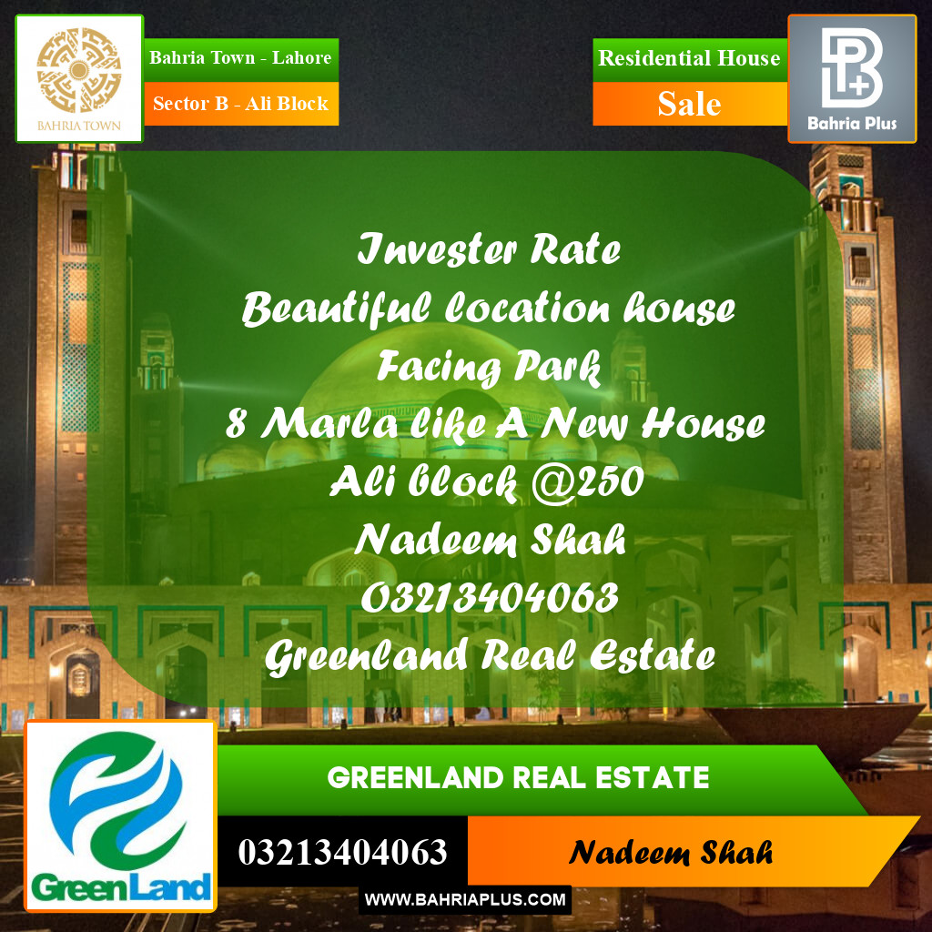 8 Marla Residential House for Sale in Sector B - Ali Block -  Bahria Town, Lahore - (BP-252318)