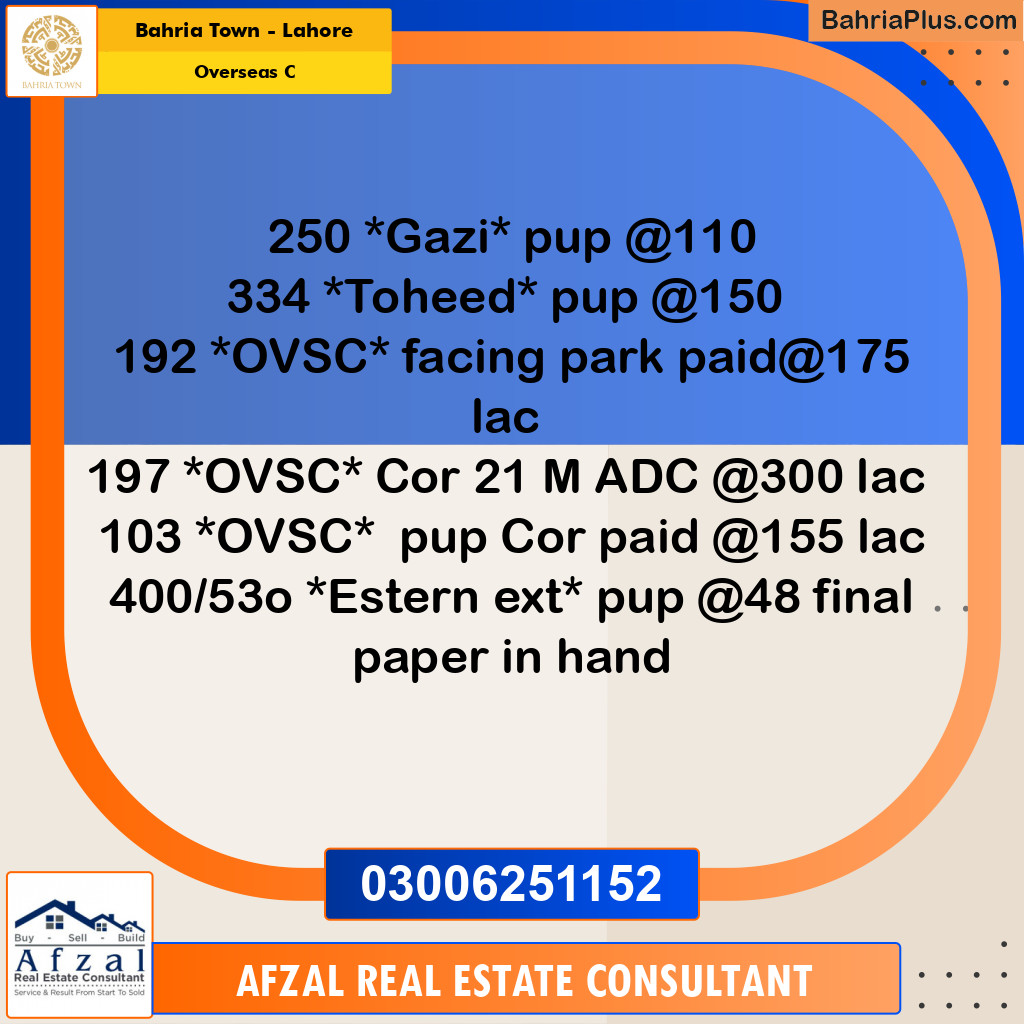 10 Marla Residential Plot for Sale in Overseas C -  Bahria Town, Lahore - (BP-252328)