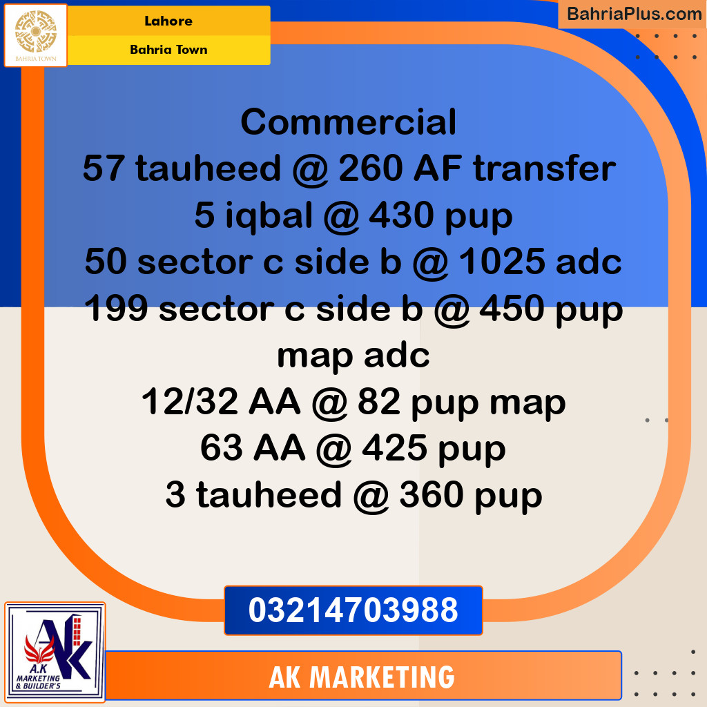 Commercial Plot for Sale in Bahria Town, Lahore - (BP-252337)