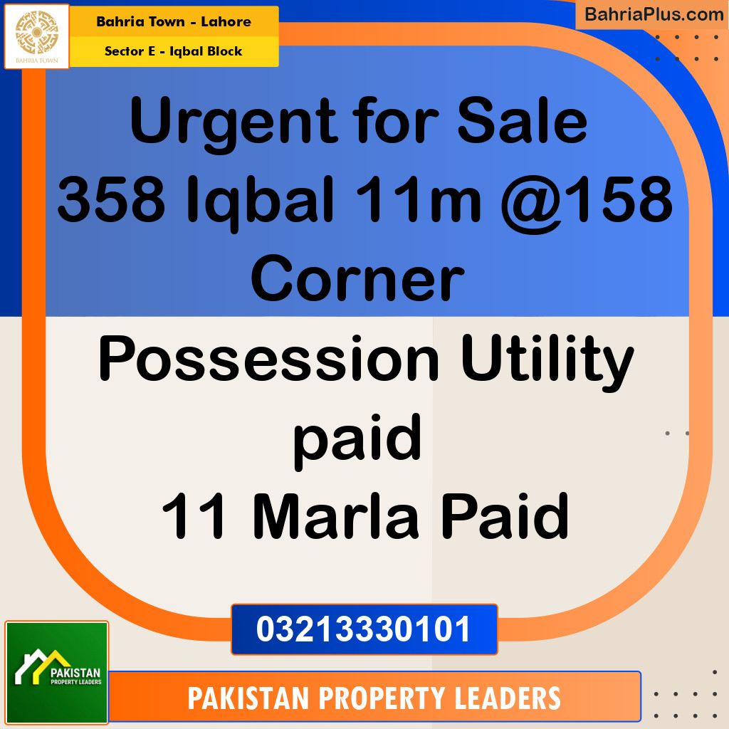 11 Marla Residential Plot for Sale in Sector E - Iqbal Block -  Bahria Town, Lahore - (BP-252352)