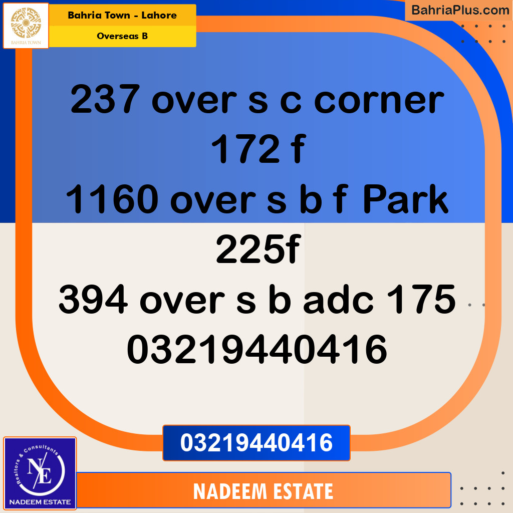 Residential Plot for Sale in Overseas B -  Bahria Town, Lahore - (BP-252362)