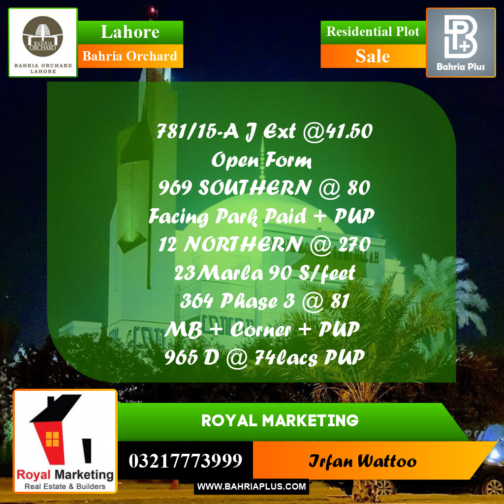 Residential Plot for Sale in Bahria Orchard, Lahore - (BP-252363)
