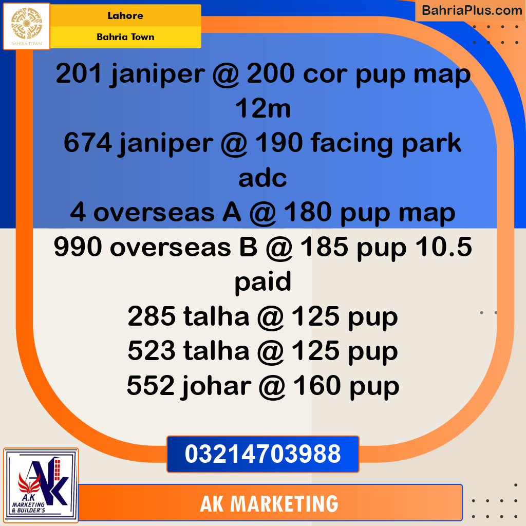 Residential Plot for Sale in Bahria Town, Lahore - (BP-252366)