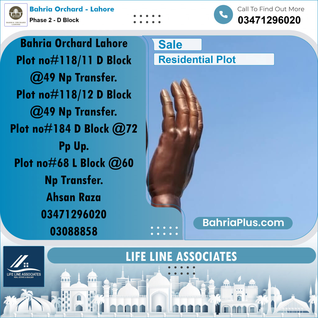 5 Marla Residential Plot for Sale in Phase 2 - D Block -  Bahria Orchard, Lahore - (BP-252405)