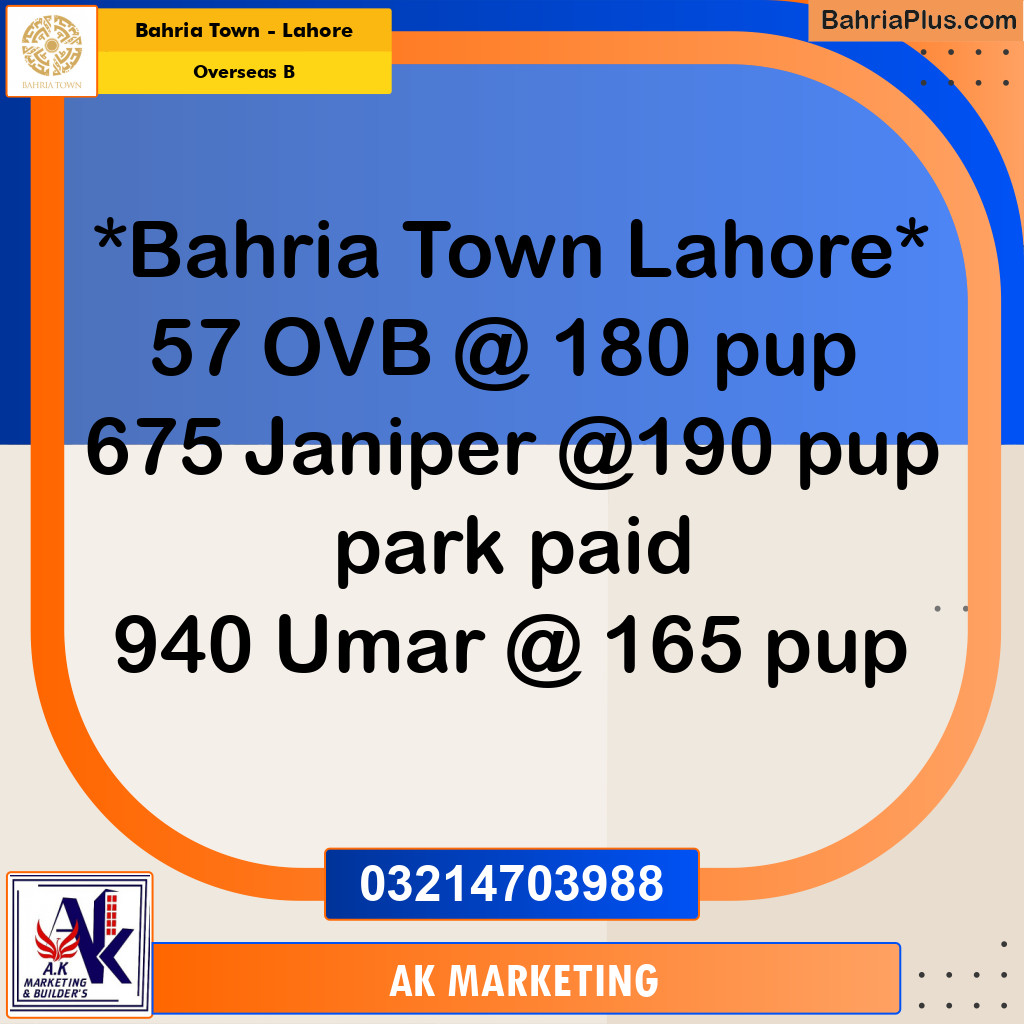 10 Marla Residential Plot for Sale in Overseas B -  Bahria Town, Lahore - (BP-252421)