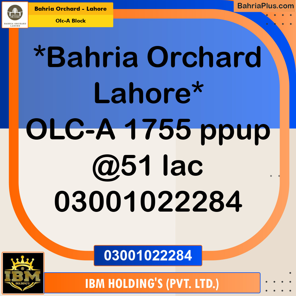 5 Marla Residential Plot for Sale in OLC-A Block -  Bahria Orchard, Lahore - (BP-252423)