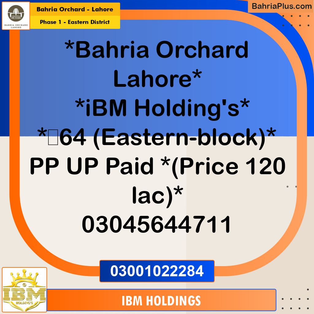 10 Marla Residential Plot for Sale in Phase 1 - Eastern District -  Bahria Orchard, Lahore - (BP-252428)