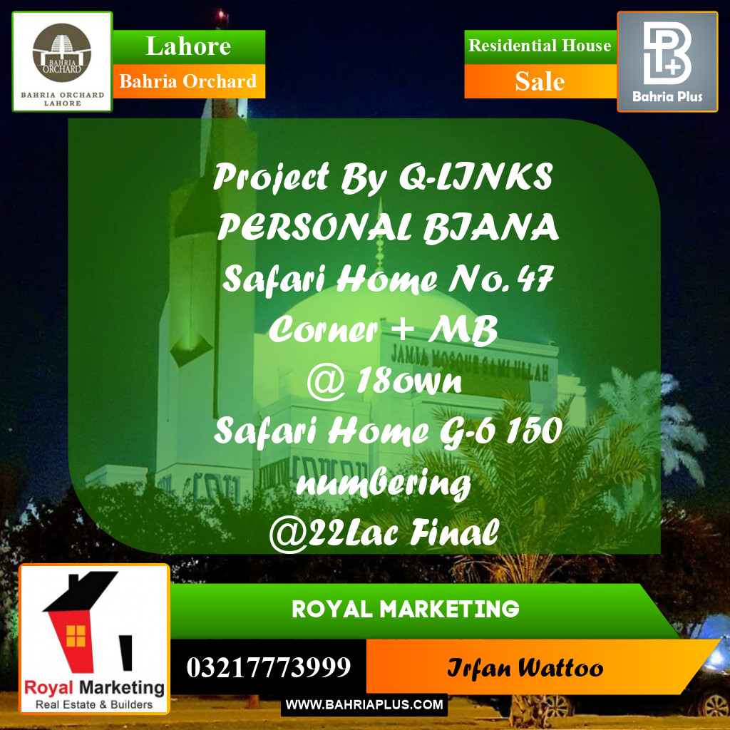 Residential House for Sale in Bahria Orchard, Lahore - (BP-252438)