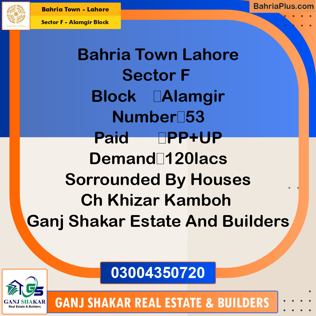 10 Marla Residential Plot for Sale in Sector F - Alamgir Block -  Bahria Town, Lahore - (BP-252465)