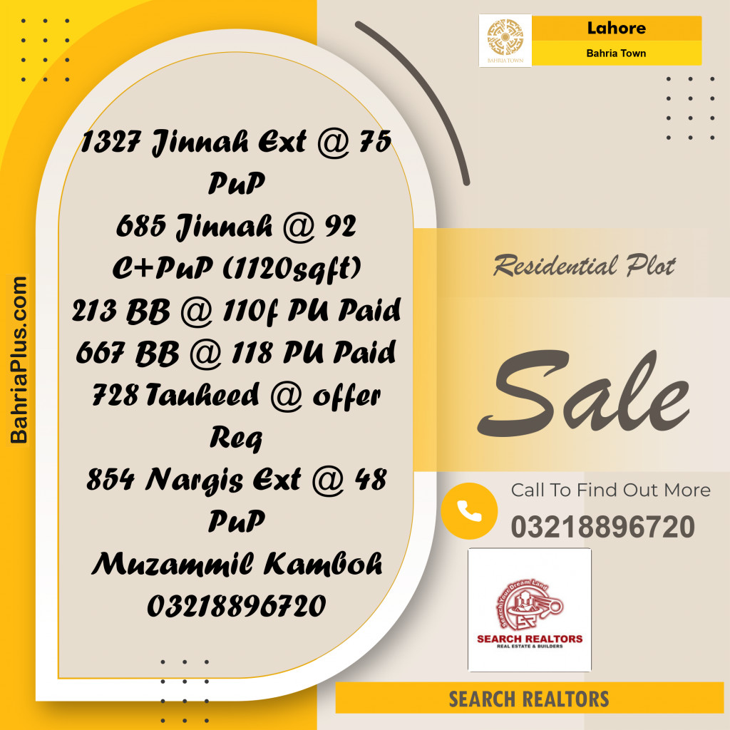 Residential Plot for Sale in Bahria Town, Lahore - (BP-252490)