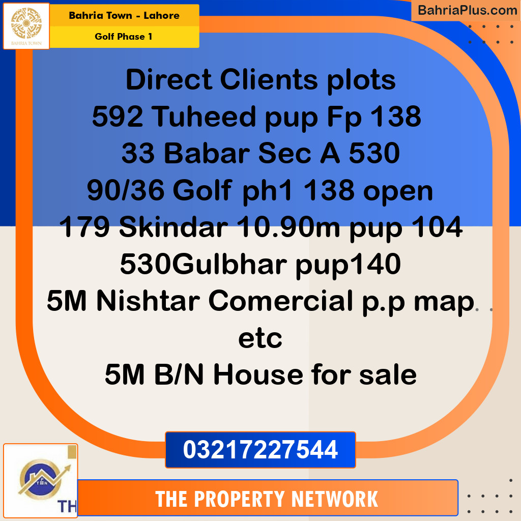 10 Marla Residential Plot for Sale in Golf Phase 1 -  Bahria Town, Lahore - (BP-252494)