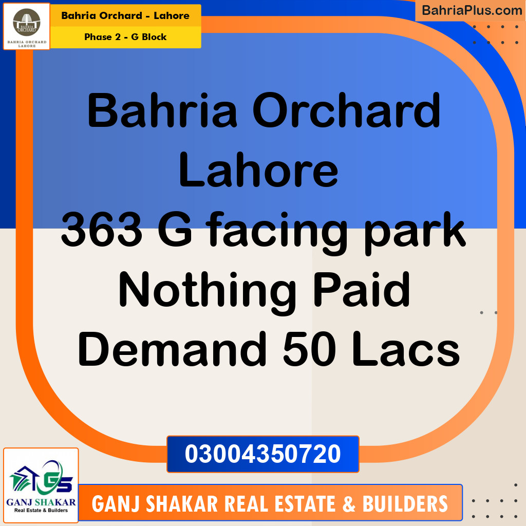 5 Marla Residential Plot for Sale in Phase 2 - G Block -  Bahria Orchard, Lahore - (BP-252495)