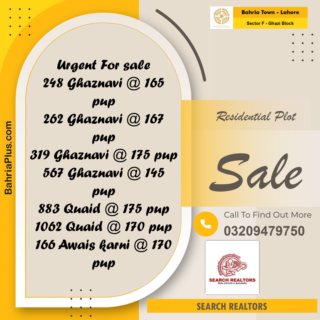 10 Marla Residential Plot for Sale in Sector F - Ghazi Block -  Bahria Town, Lahore - (BP-252516)
